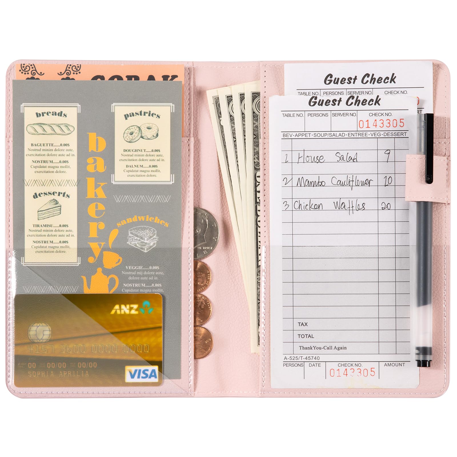 CoBak Server Book with five pockets keeps cash and receipts organized.