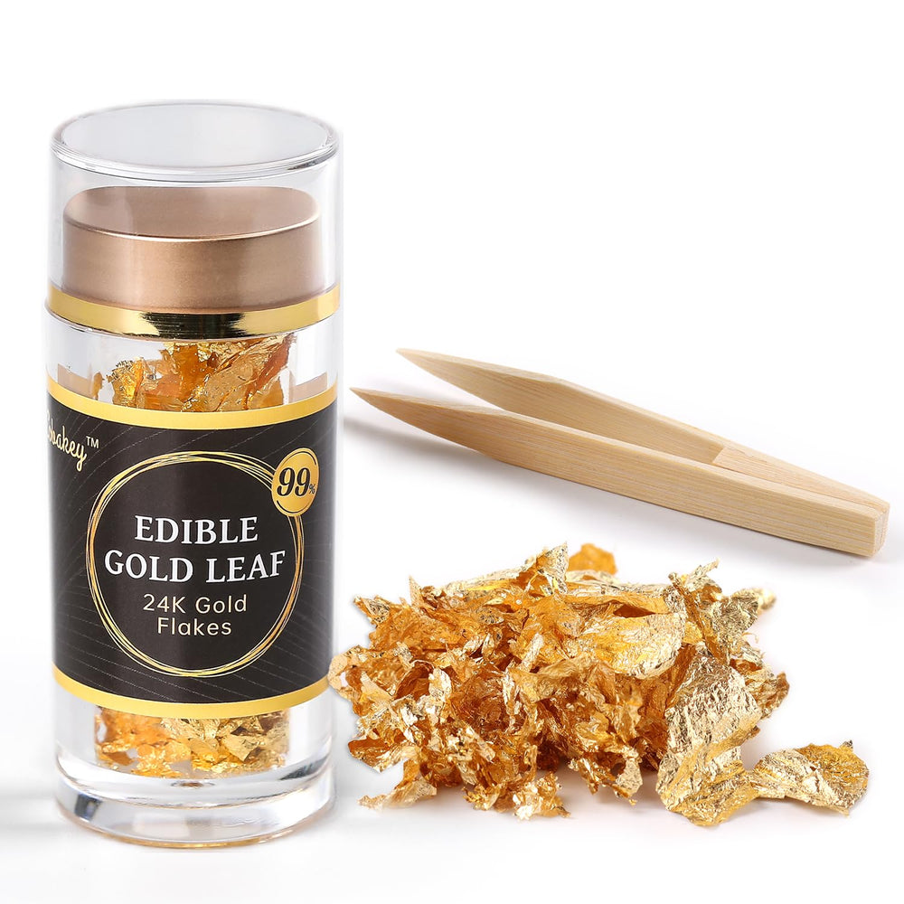 Cobakey bottle of 24K edible gold flakes for premium cake decoration.