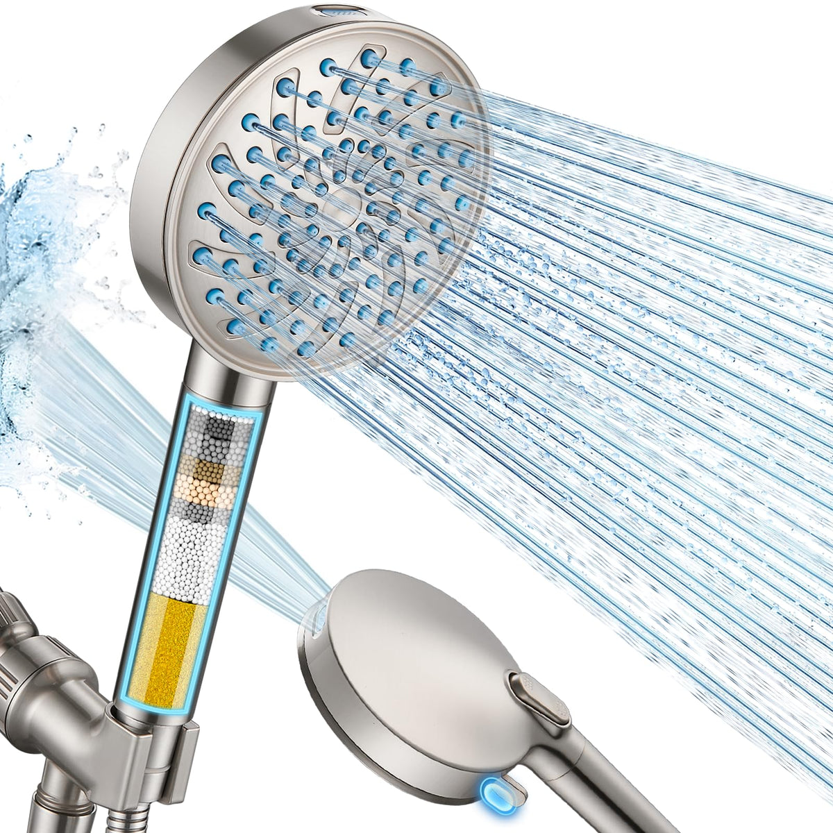 Cobbe filtered handheld showerhead with seven modes for strong rinses.