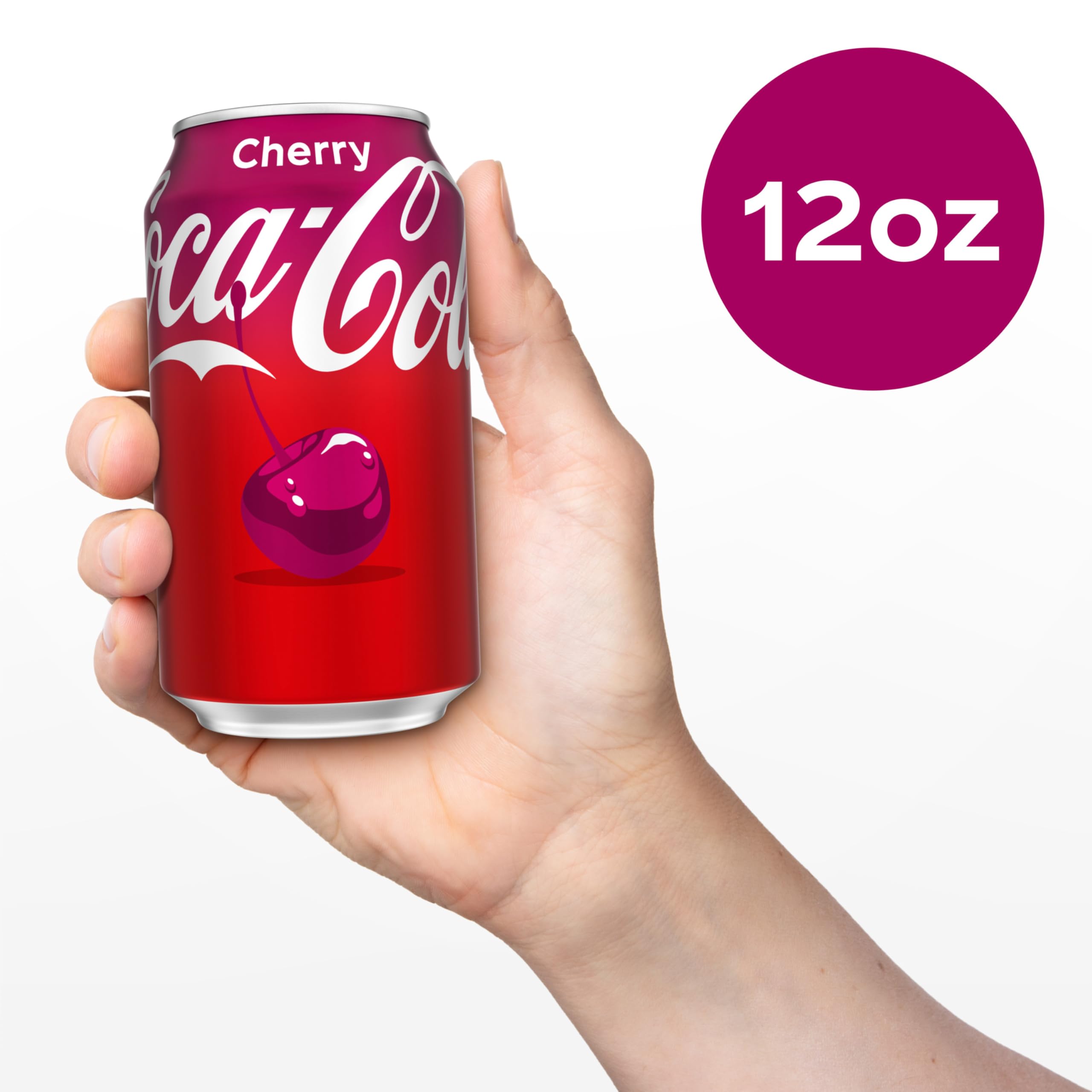 Close-up of Coca-Cola Cherry Coke label showing branding and flavor.