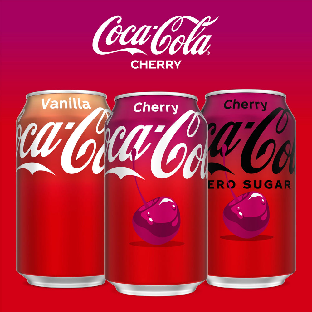 Coca-Cola Cherry Coke being poured into a glass with ice.