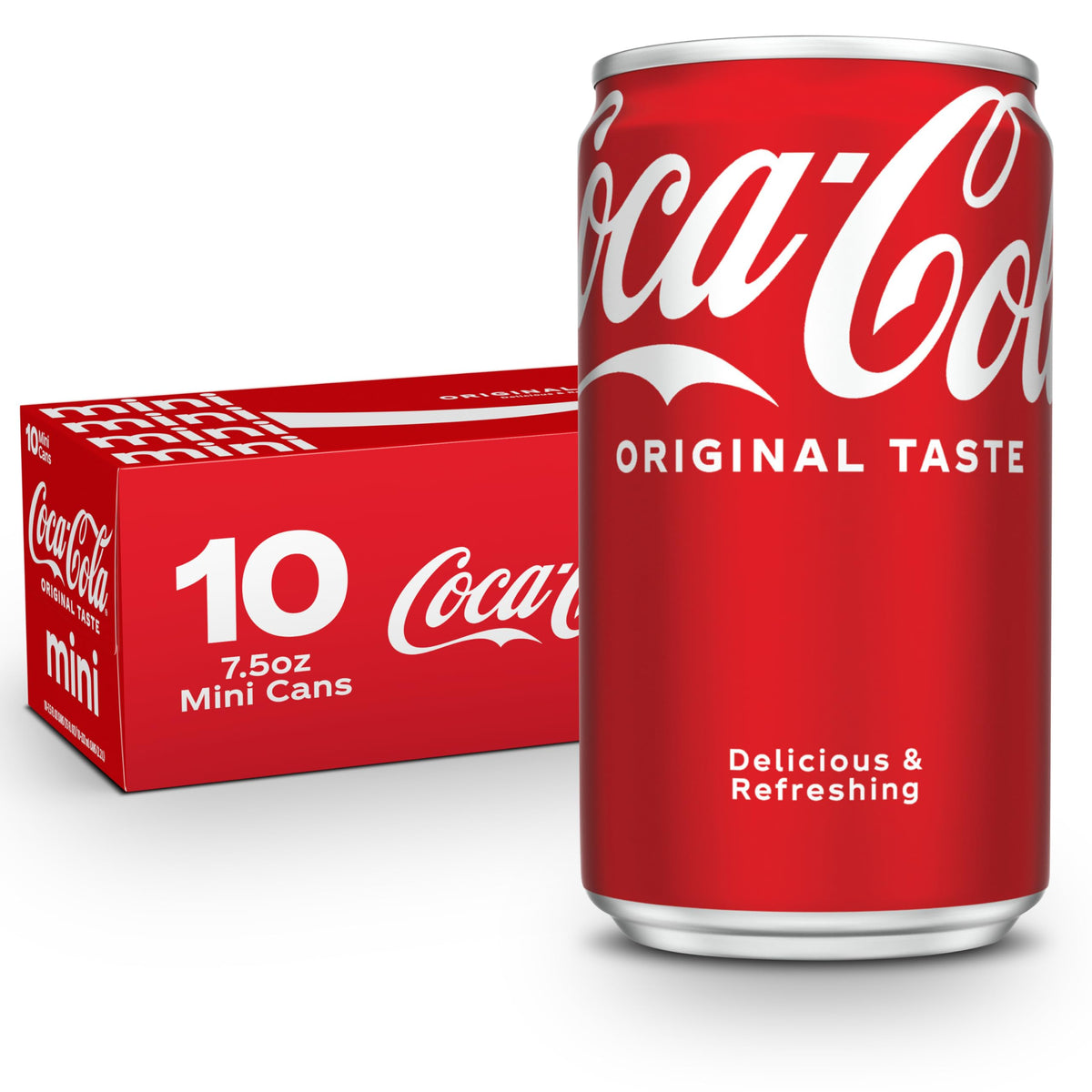 Coca-Cola fridge-pack cans on a kitchen counter, ready to chill with meals.