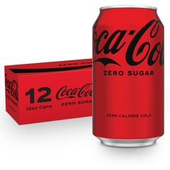 Coca-Cola Zero 12oz pack front view highlighting zero sugar taste for meals.