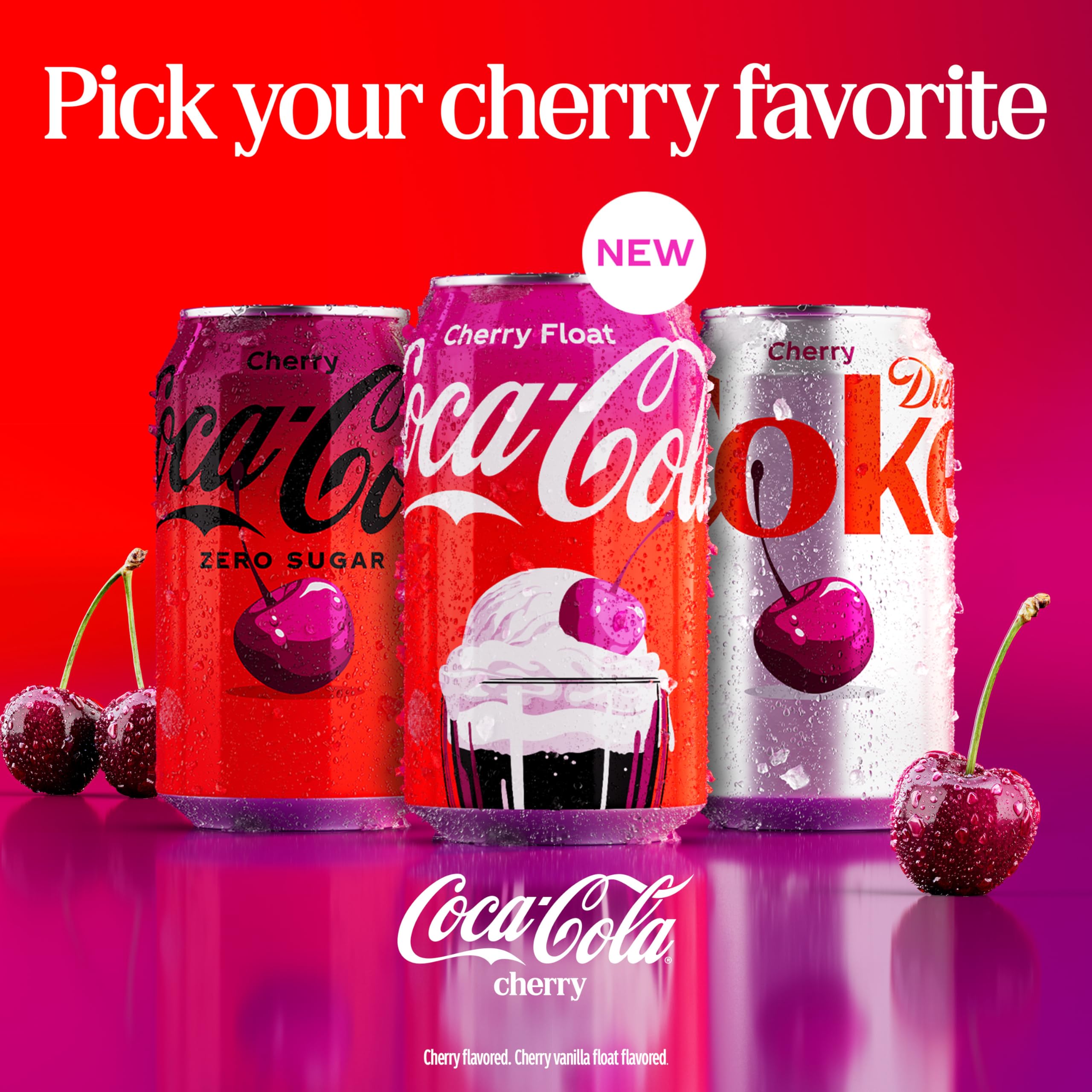 Coca-Cola Zero Cherry Float pour into a glass highlighting fizz and creamy vanilla swirl
