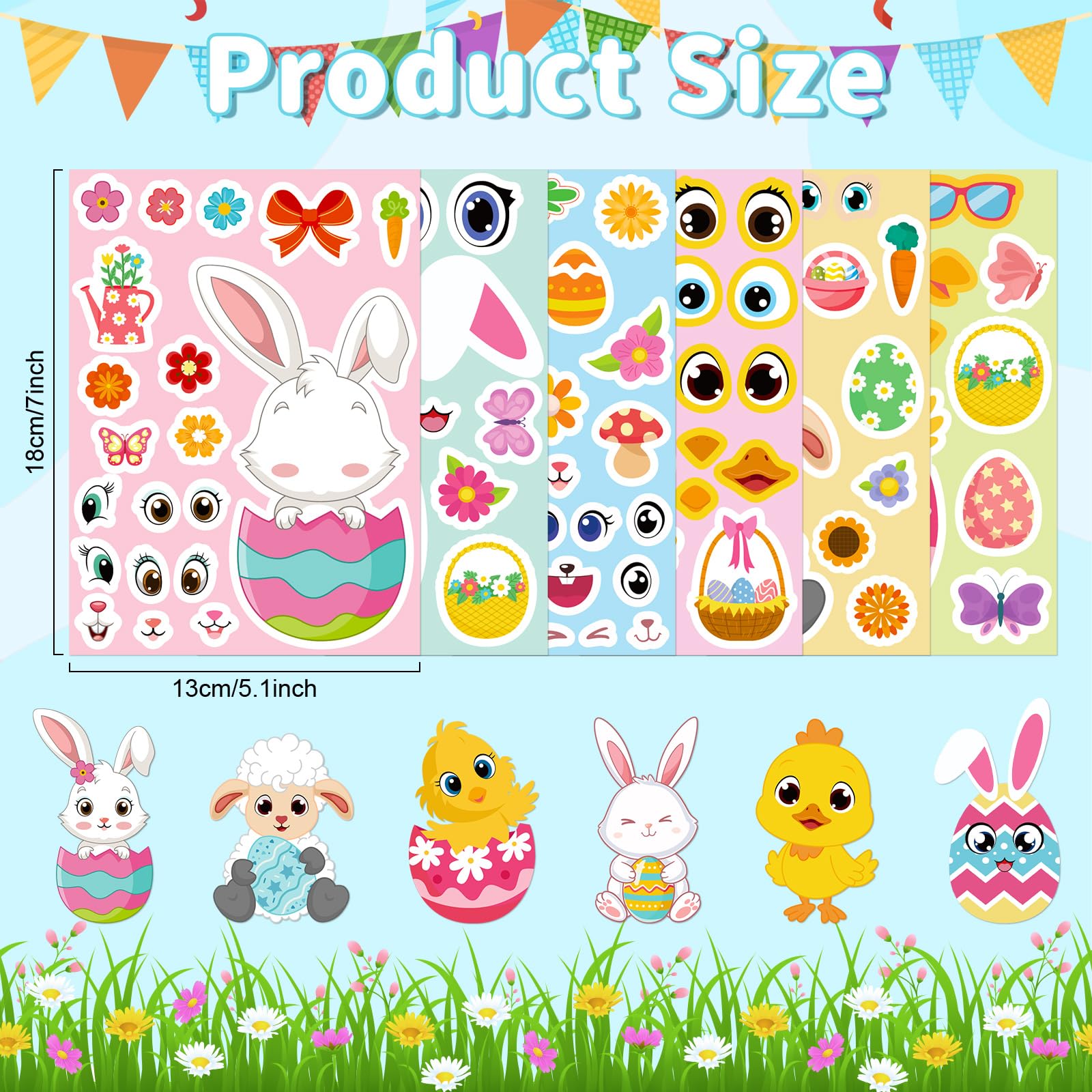COCHIE Easter stickers 36 sheets display, six styles to mix for creative projects.