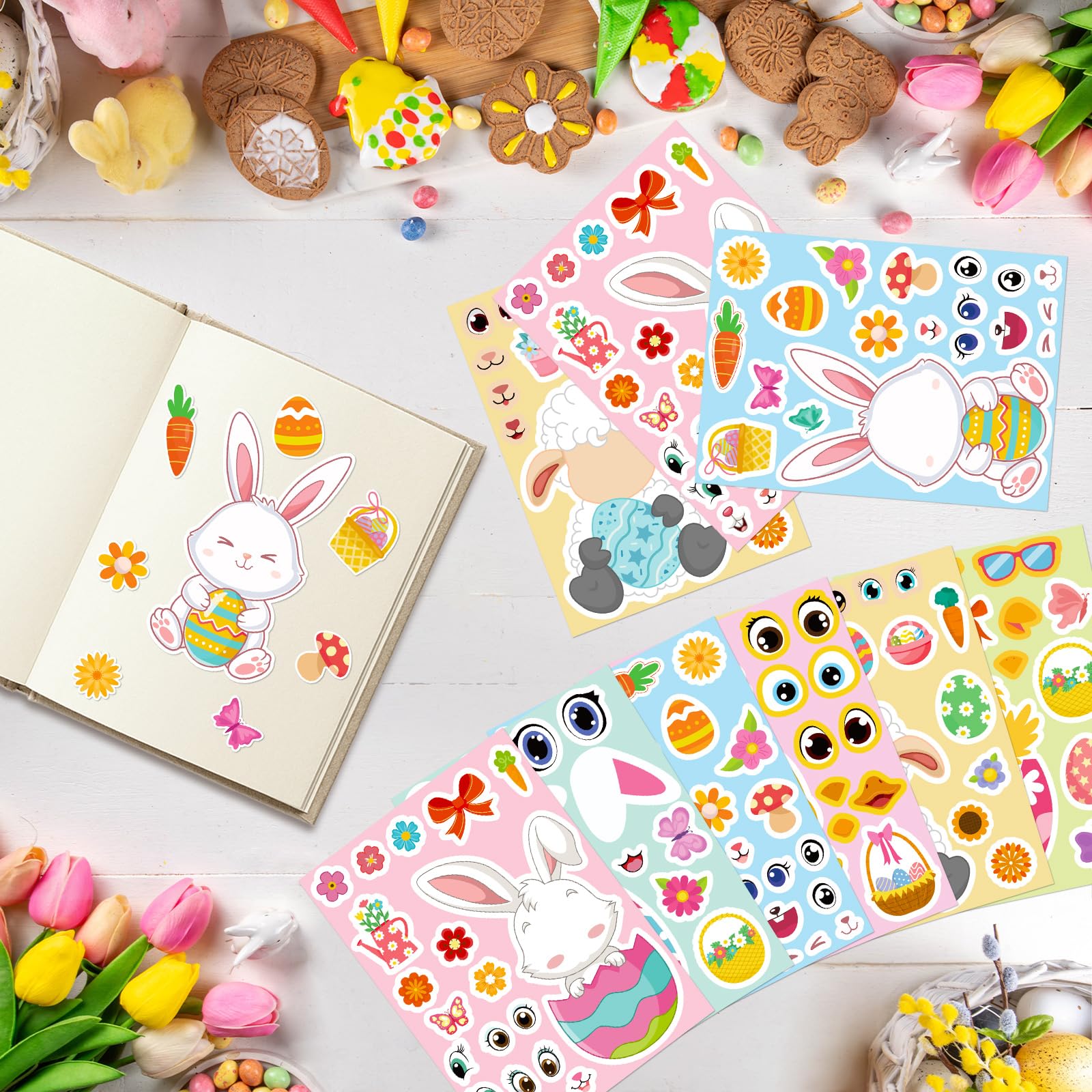COCHIE Easter basket prints, includes eggs, carrots, and flowers for festive crafts.