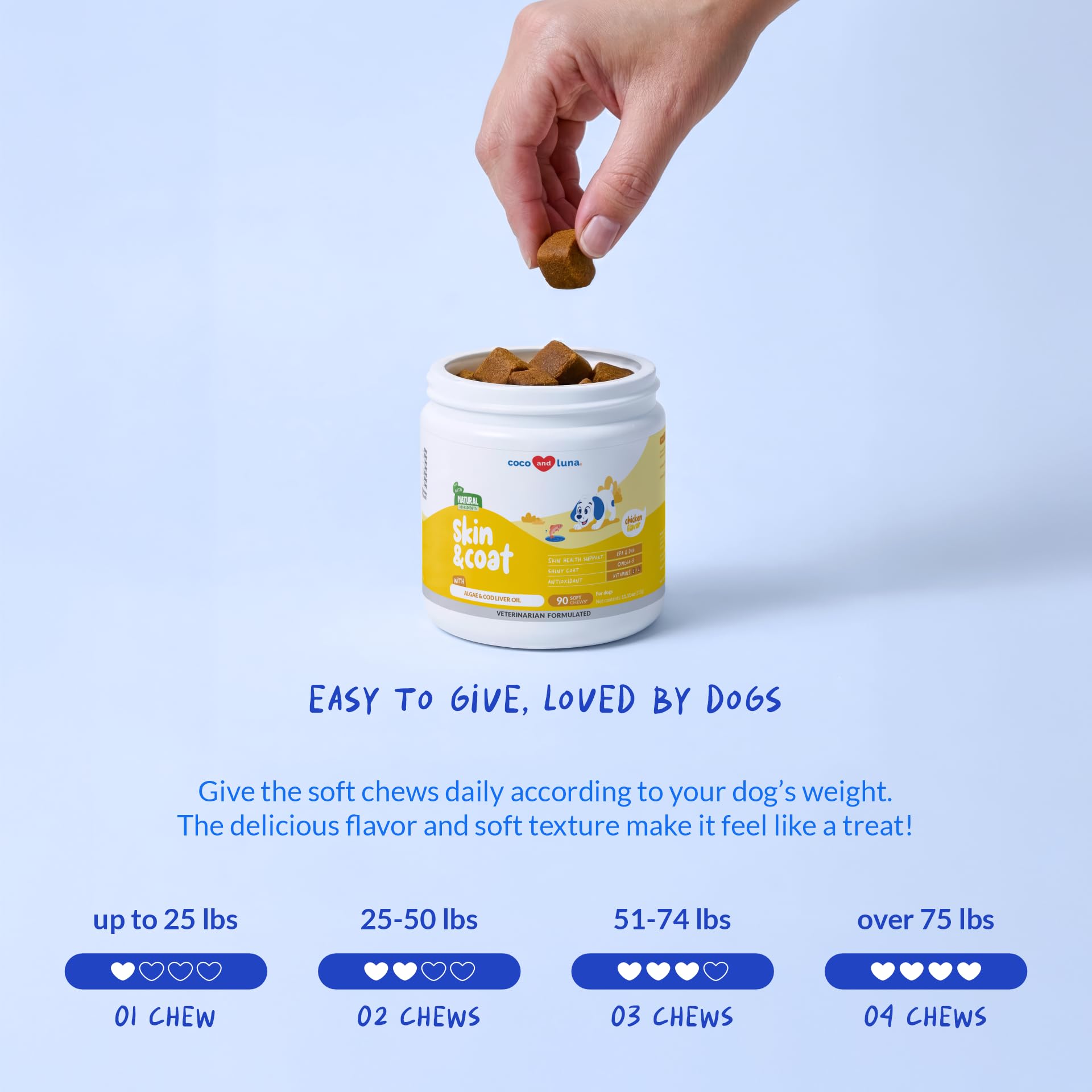 Coco and Luna cod liver and vitamin blend chews for antioxidants.