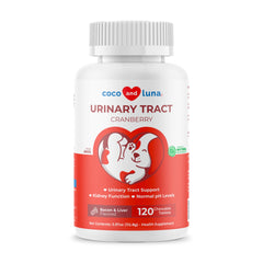 Coco and Luna cranberry dog supplement bottle front for daily urinary support