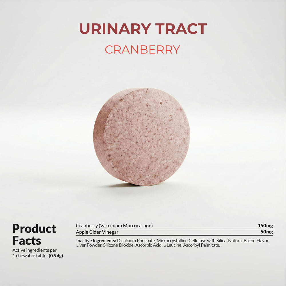 Coco and Luna cranberry dog supplement serving size scoop beside bottle