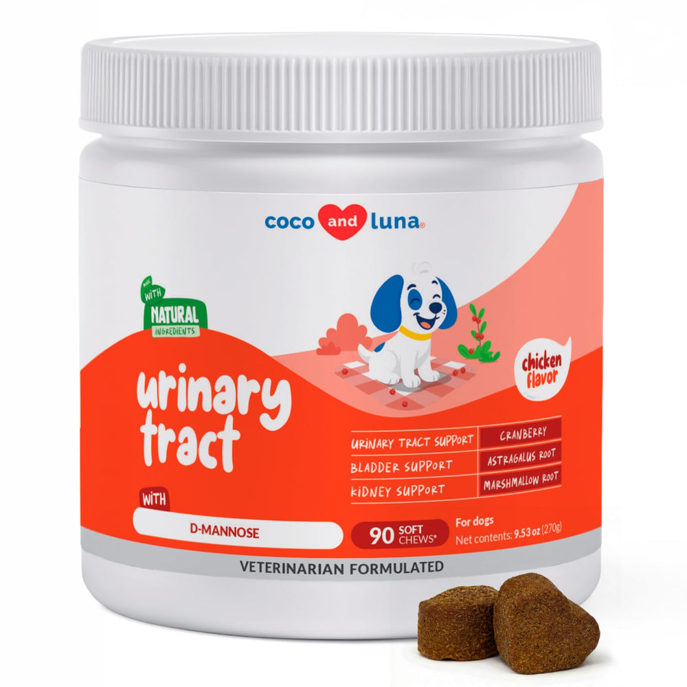 Coco and Luna Cranberry soft chews, urinary-support-hero; support canine urinary health and daily comfort.