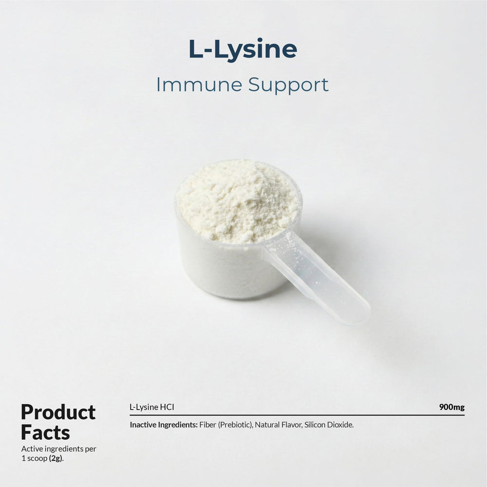 Coco and Luna L-Lysine powder next to cat food illustrating daily use.