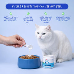 Coco and Luna powder being mixed into a bowl to promote a shiny coat.