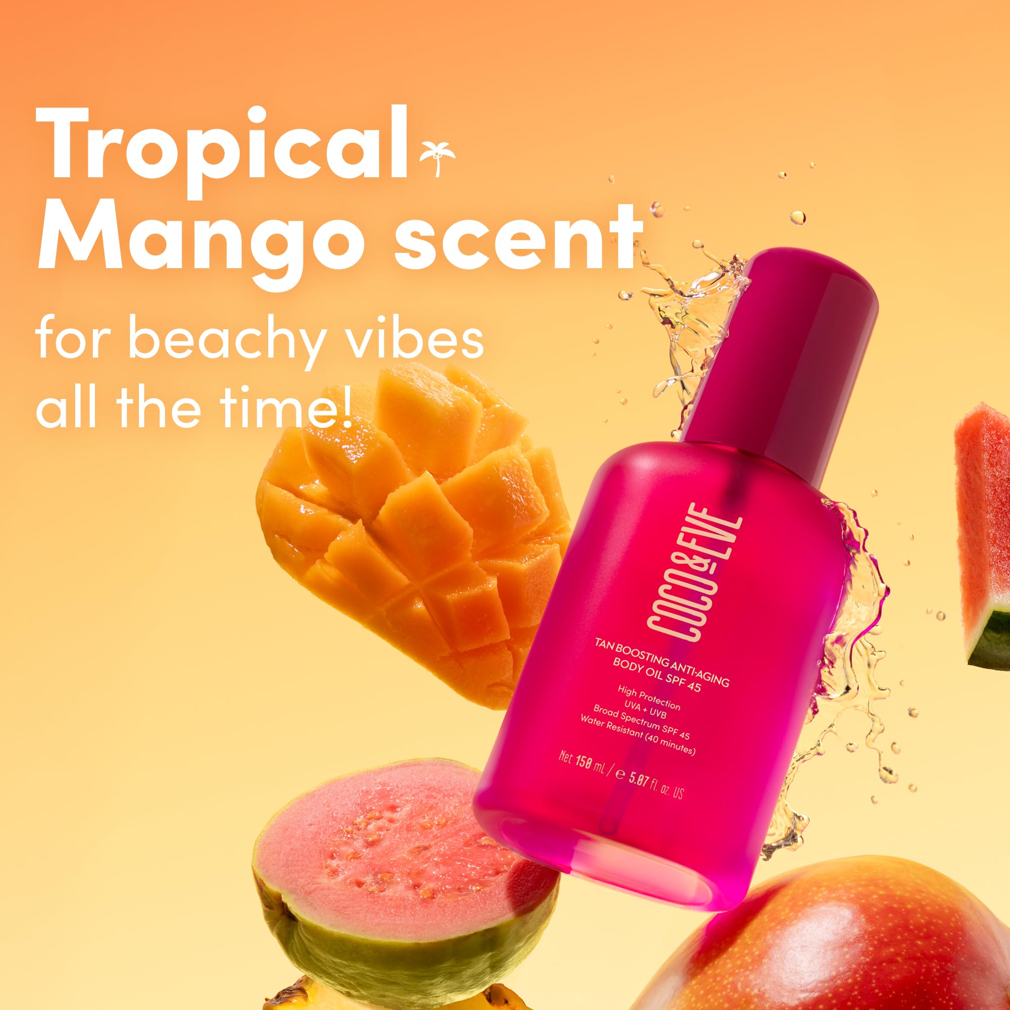 Coco & Eve Guava, cacao, and pineapple antioxidants support skin while tanning.