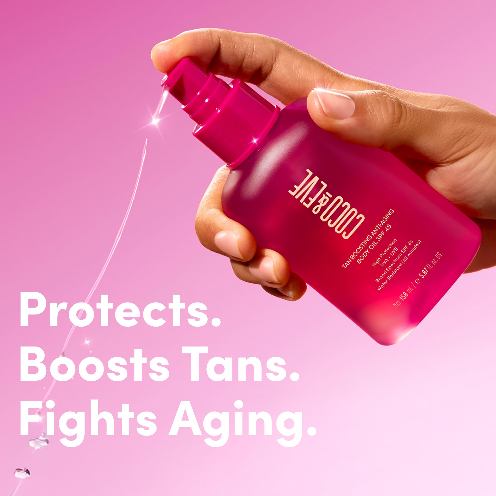 Coco & Eve Water-resistant body oil stays put during beach days.