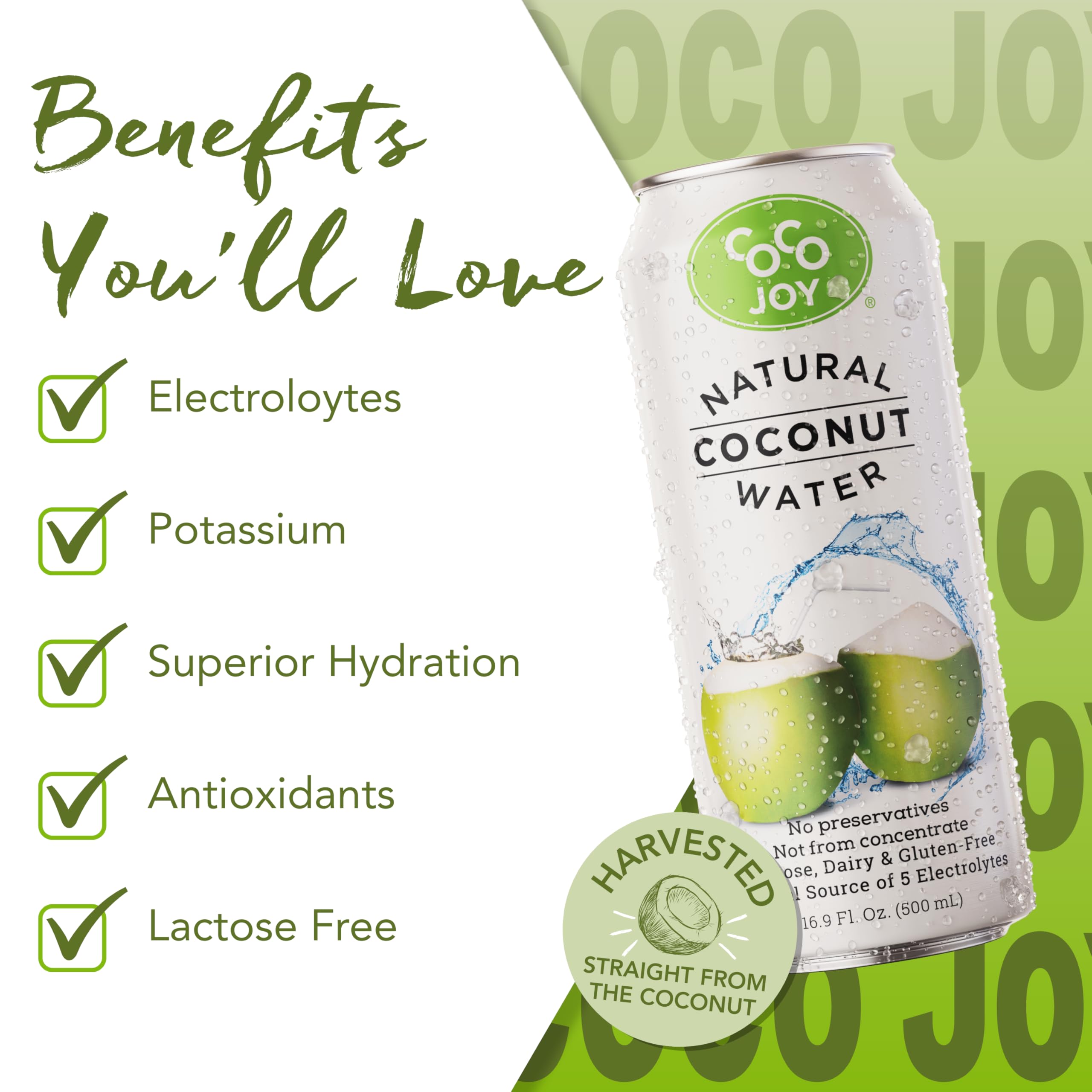 Coco Joy high-calcium electrolyte pour image suggests post-exercise replenishment.