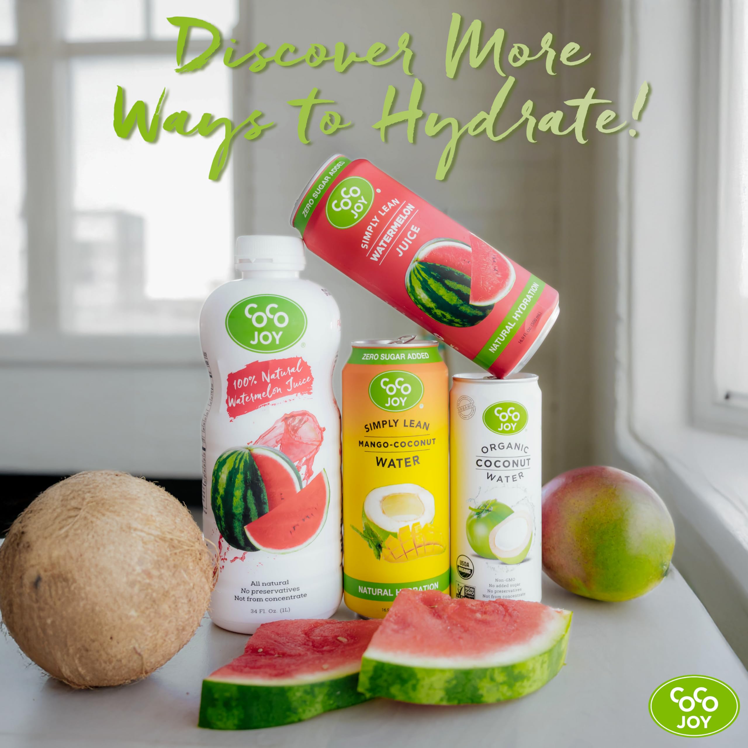 Coco Joy twelve-pack display emphasizes convenient tropical hydration for busy days.