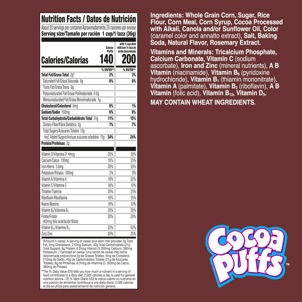 Cocoa Puffs bowl with cereal and milk ready for a chocolate morning.