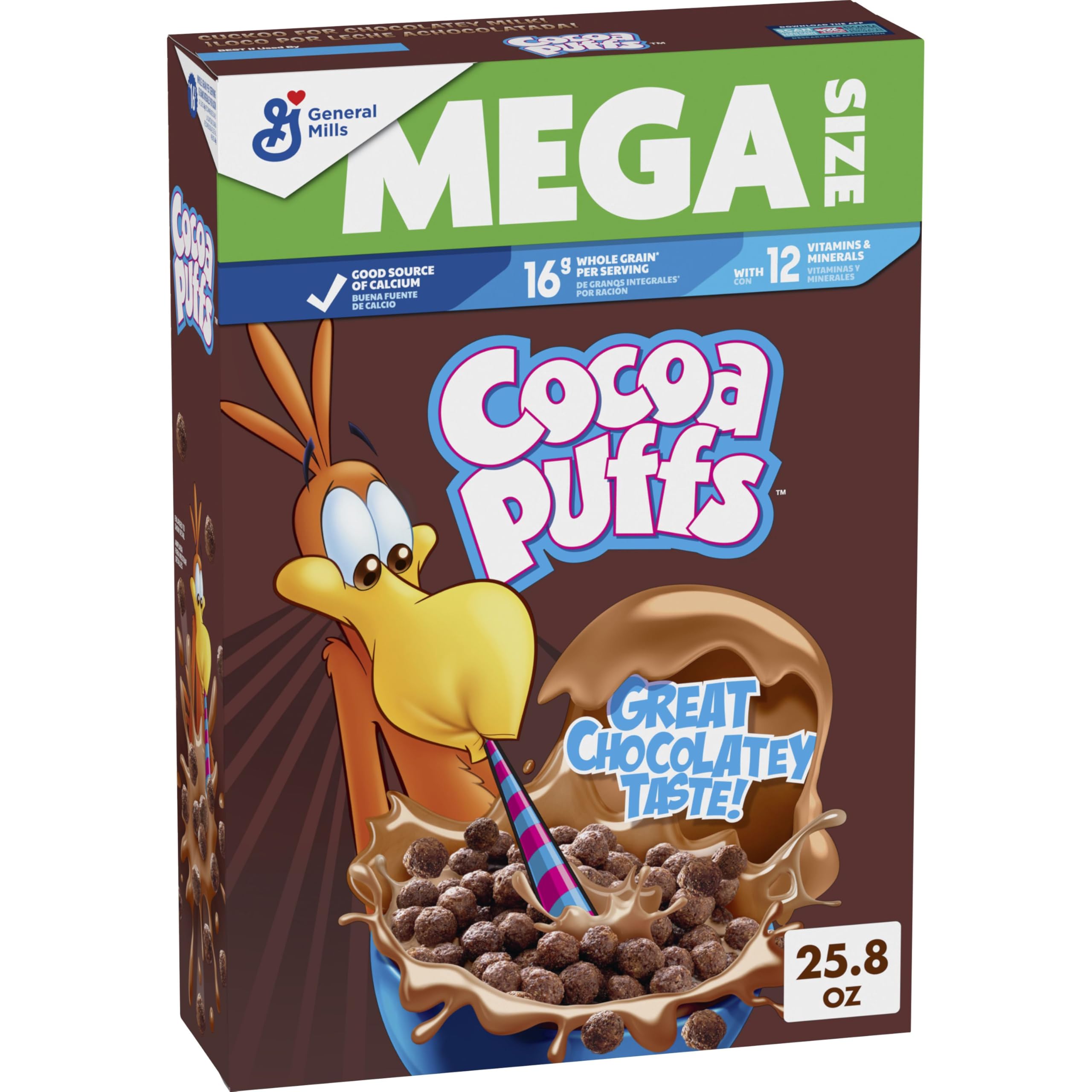 Cocoa Puffs chocolatey breakfast cereal in a bowl with milk, a quick family favorite.