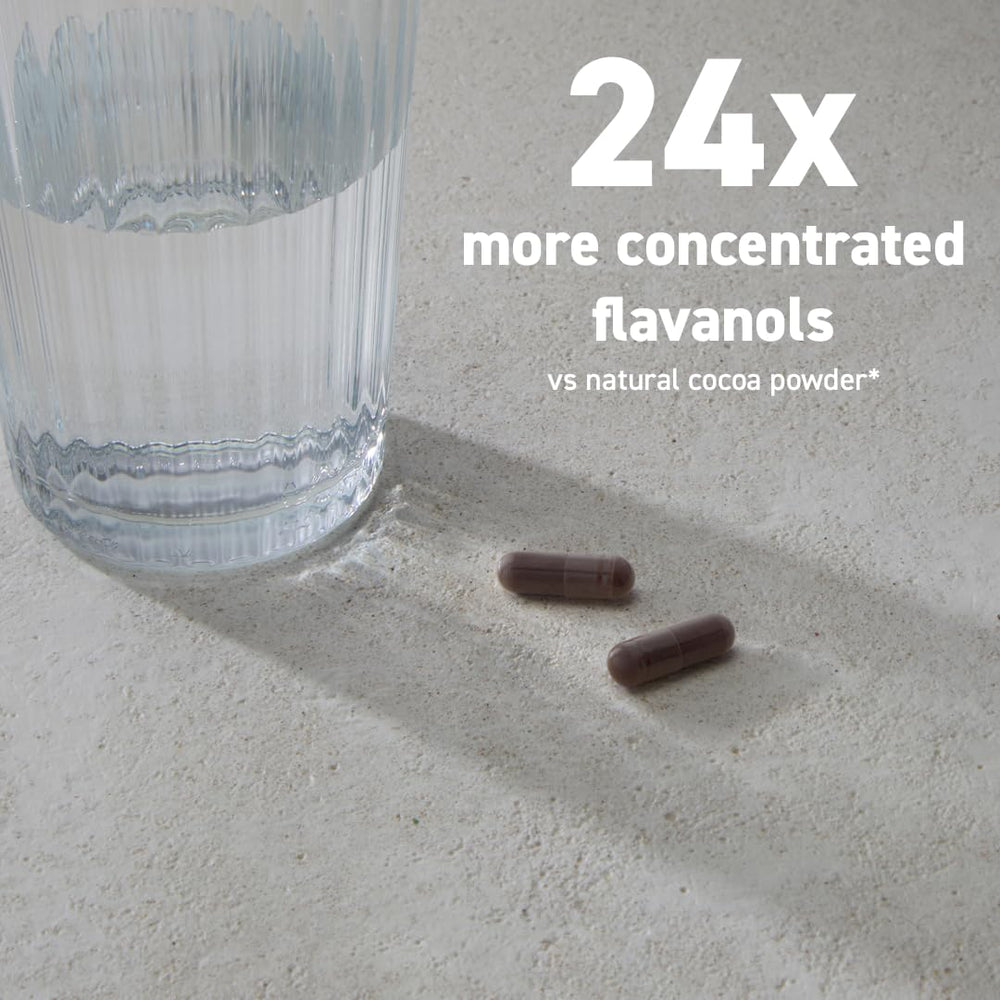CocoaVia Cardio bottle on kitchen shelf promoting heart-friendly habits.