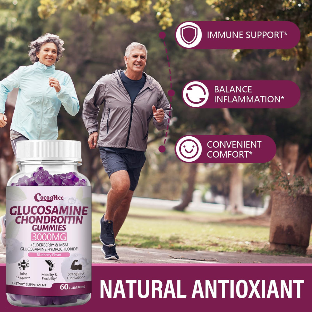 Label on CocoNee bottle highlights 3000mg glucosamine and 200mg chondroitin.