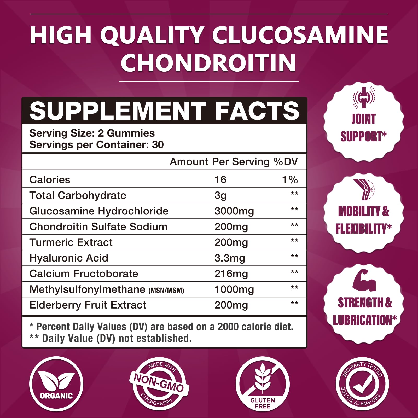 Close-up of CocoNee gummies showing cartilage-supporting ingredients.