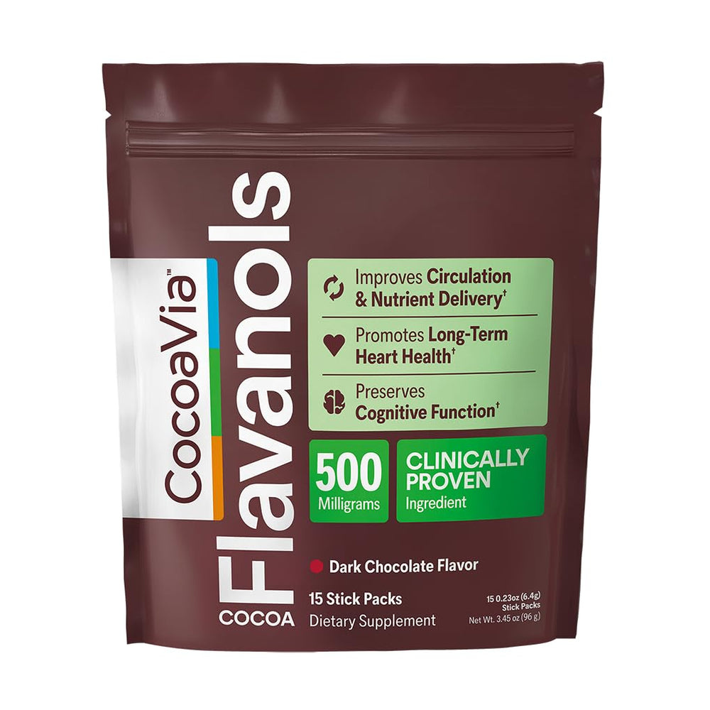 CocoaVia Cocoa Flavanols bottle for convenient daily support.