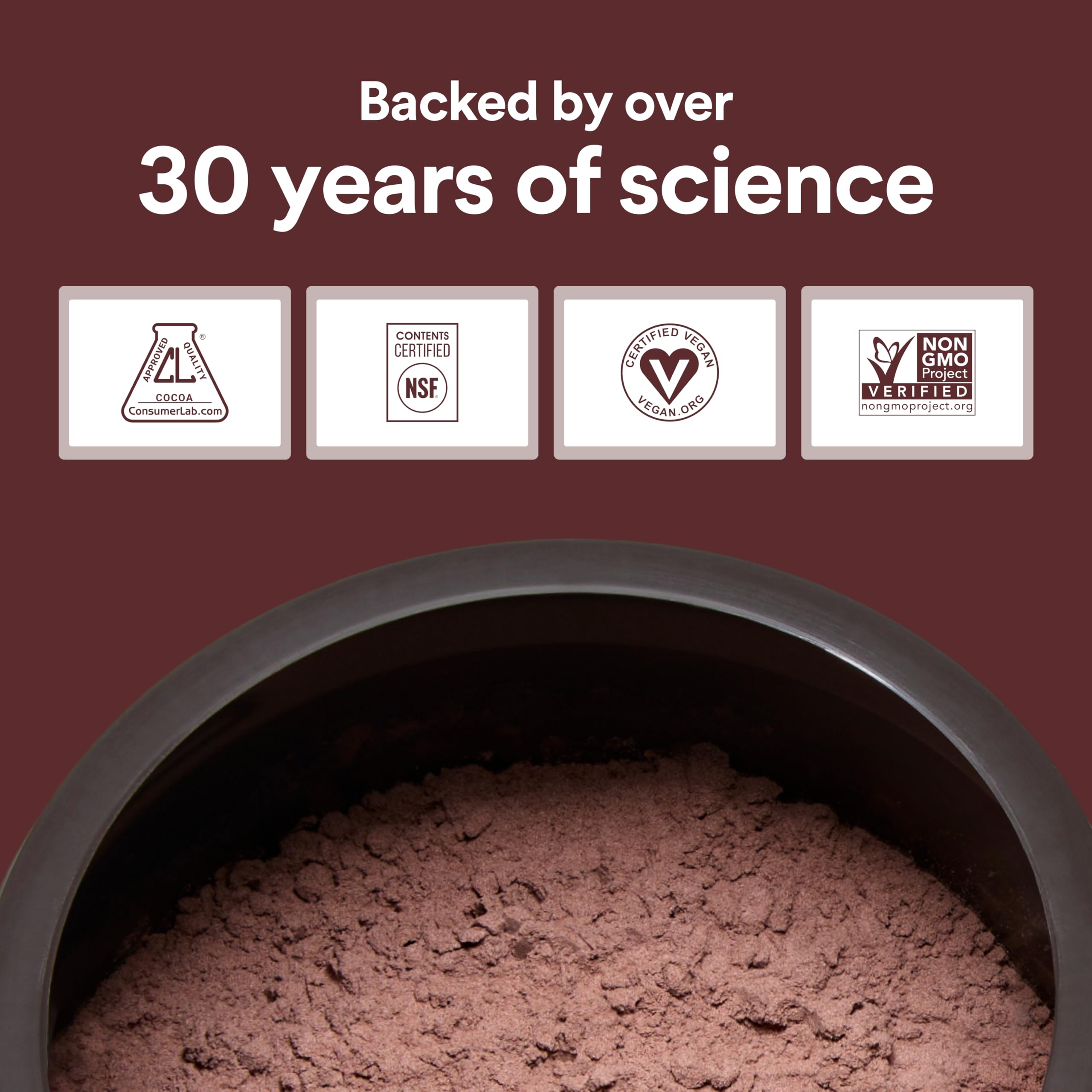 CocoaVia vegan non-GMO gluten-free badge highlights dietary inclusivity.