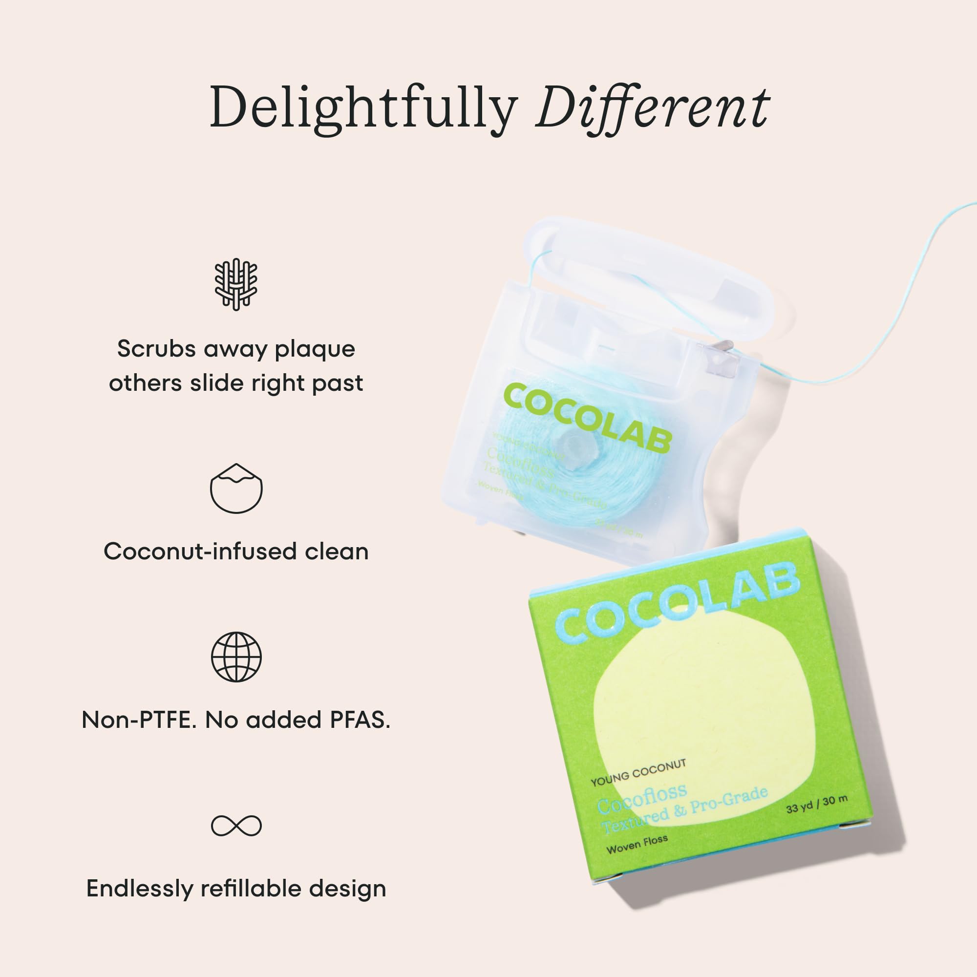 Cocofloss coconut oil-infused floss glides between teeth.