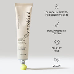 Cocokind Beginner Retinol Gel label close-up highlighting aloe and cica soothing ingredients.