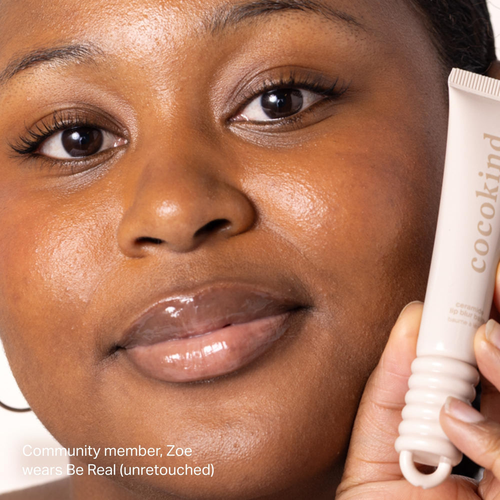 Cocokind Berry Tint Lip Blur Balm gives soft flush.