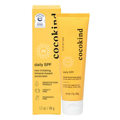 Cocokind Daily SPF 32 bottle on clean surface for everyday sun protection