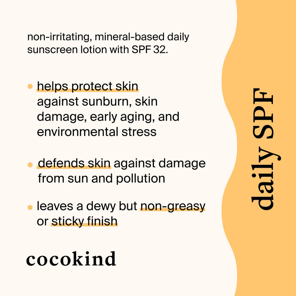 Cocokind Daily SPF 32 on skin showing light, non-greasy texture for daily wear
