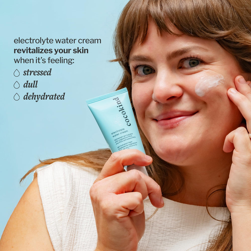 Daytime skincare routine with Cocokind Electrolyte Water Cream before makeup.