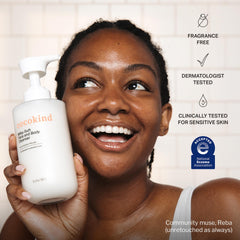 Cocokind Milky-Soft cleanser foamy texture during wash.