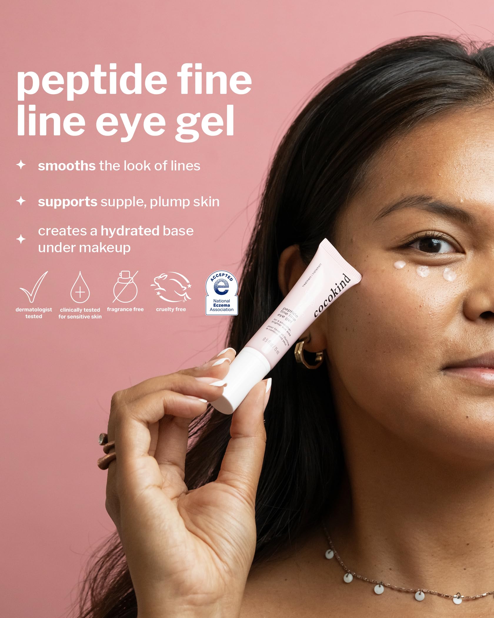 Cocokind Peptide Eye Gel application in action promotes subtle tightening and hydration