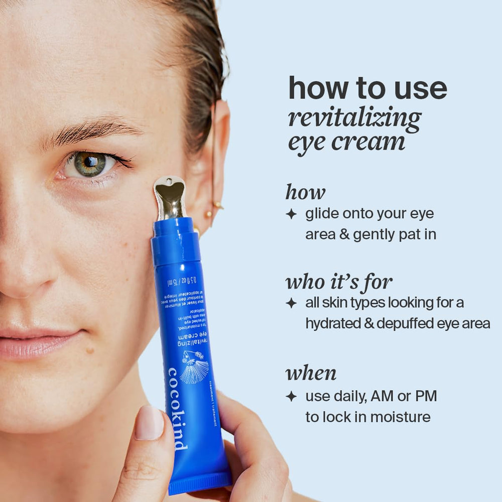 Cooling metal applicator soothes puffiness during use.