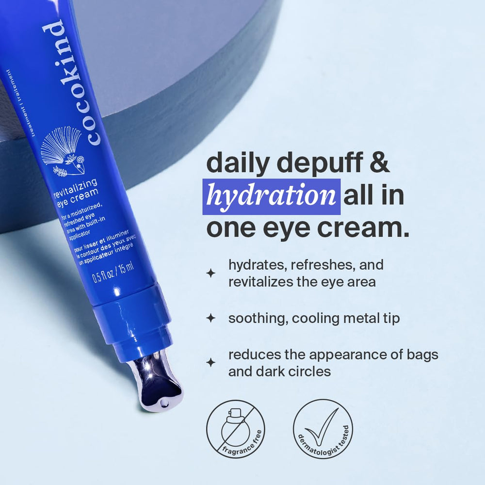 Cocokind eye cream hydrates the under-eye contour for a refreshed look.