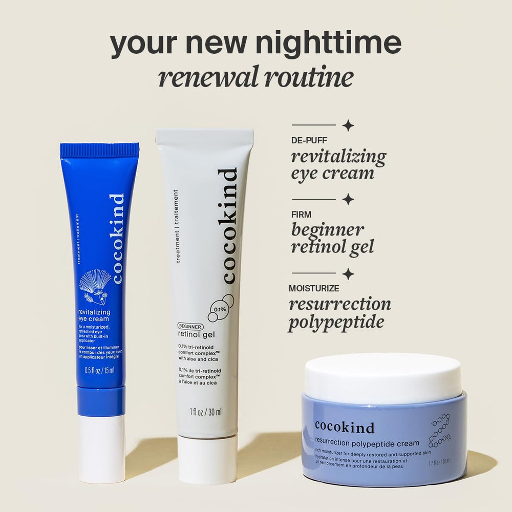 Fragrance-free Cocokind eye care packaged for open use.