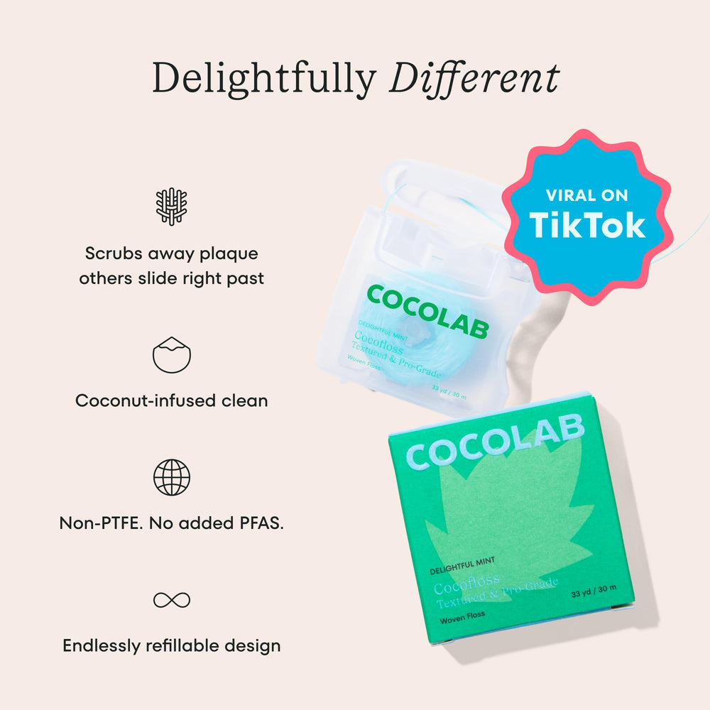 Cocolab Cocofloss coconut oil infused floss offers smooth glide between teeth.