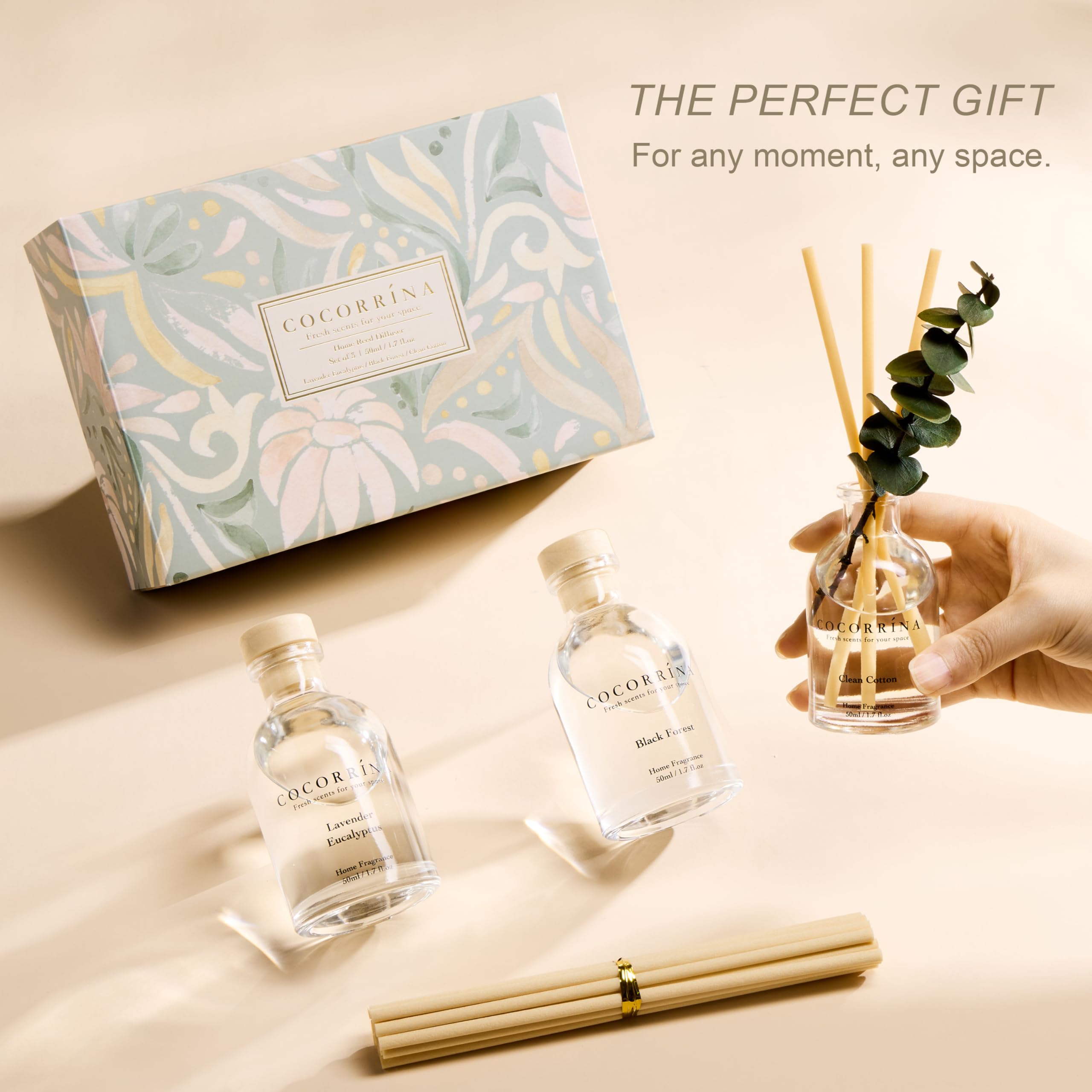 COCORRÍNA Gift box packaging presents a thoughtful diffuser set.
