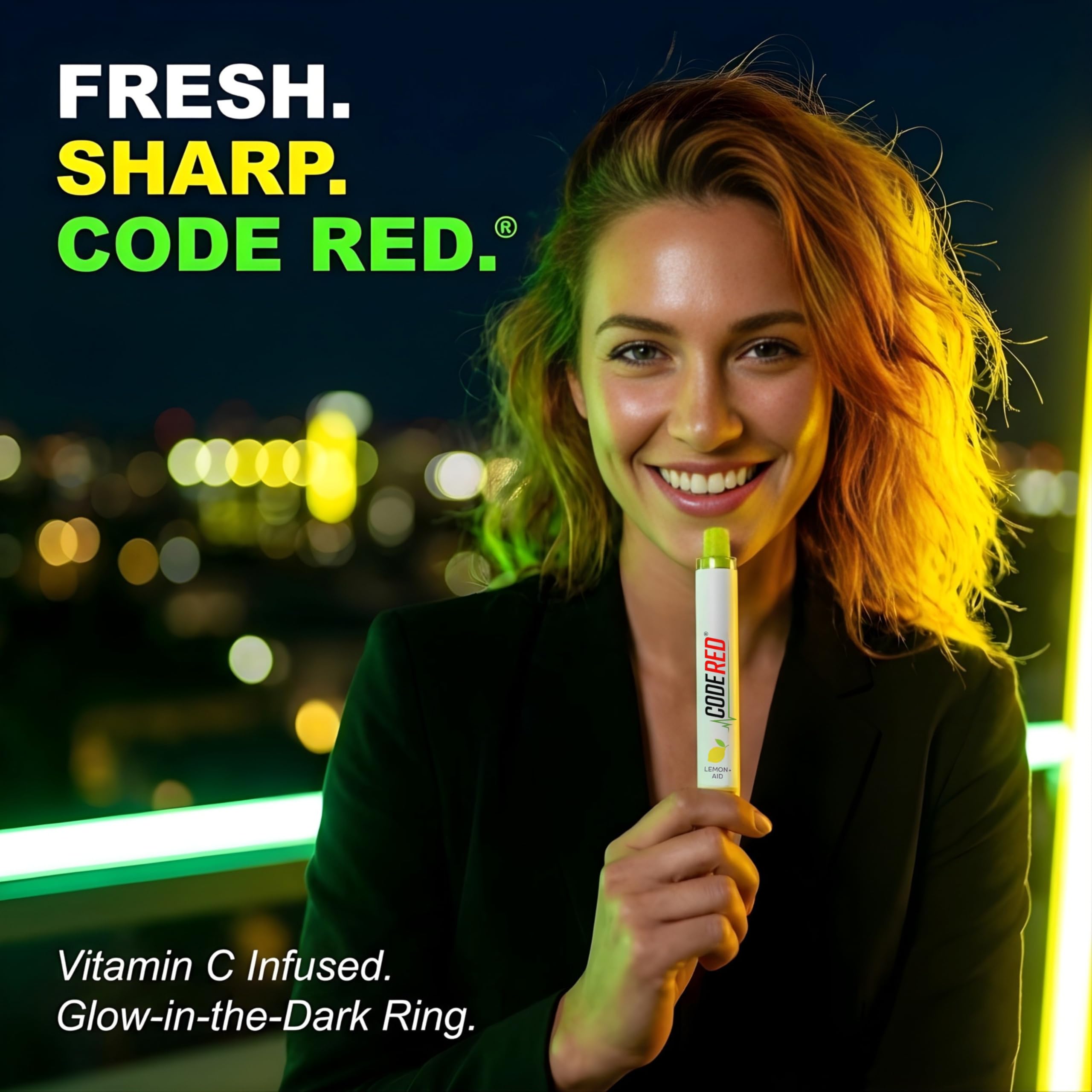 Code Red V-Aid Diffuser Pen lemon blend close-up highlighting a refreshing citrus note.