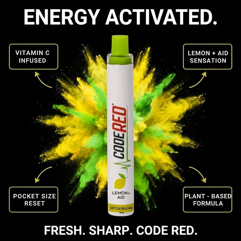 Code Red V-Aid Diffuser Pen on desk in office setup for quick refresh.