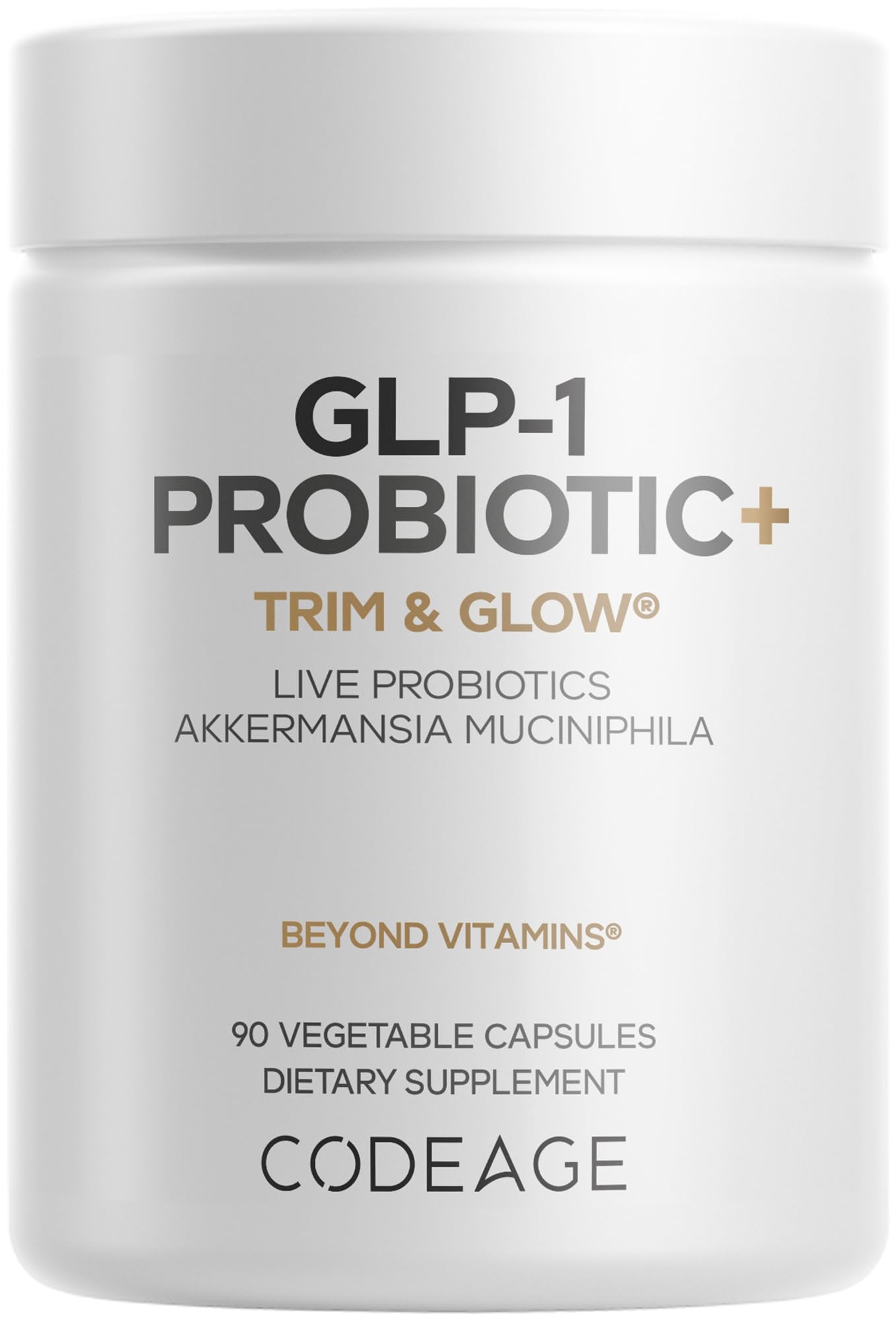 Codeage GLP-1 Probiotic+ bottle front view, vegan formula supporting gut balance