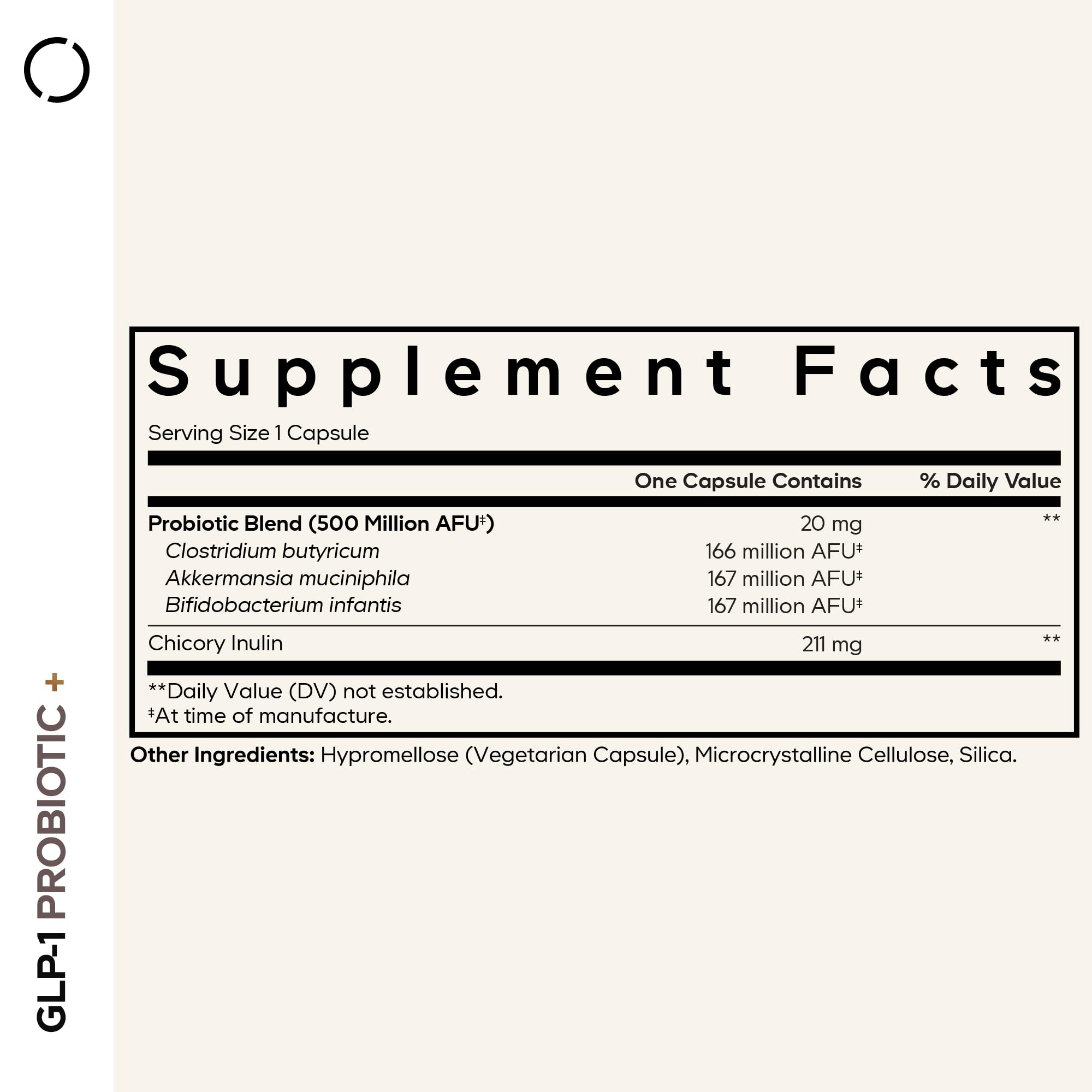 Codeage GLP-1 Probiotic+ capsules close-up, 90 capsules for a three-month supply