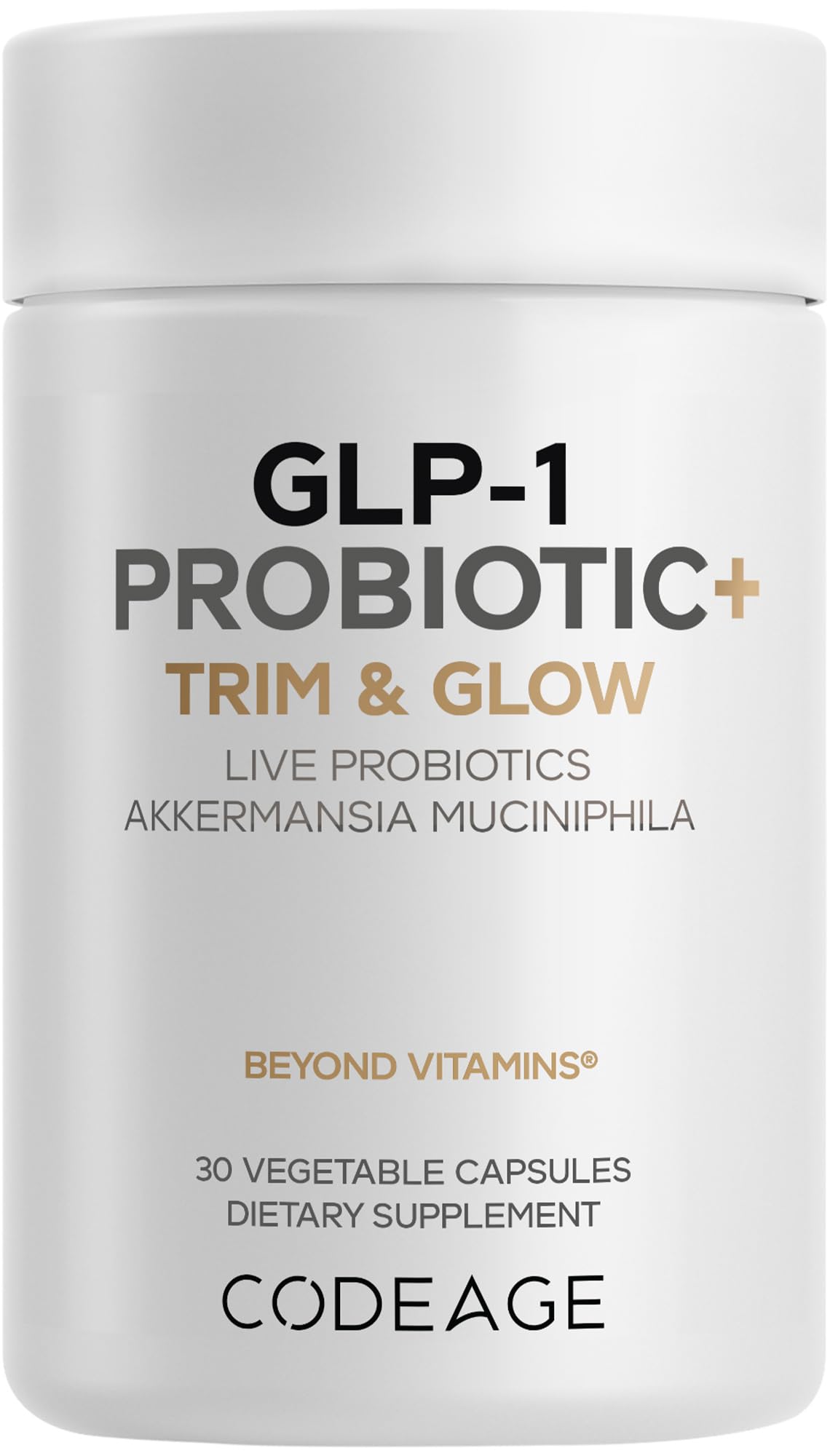 Codeage GLP-1 Probiotic+ bottle for a daily probiotic routine featuring Akkermansia
