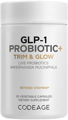 Codeage GLP-1 Probiotic+ bottle for a daily probiotic routine featuring Akkermansia