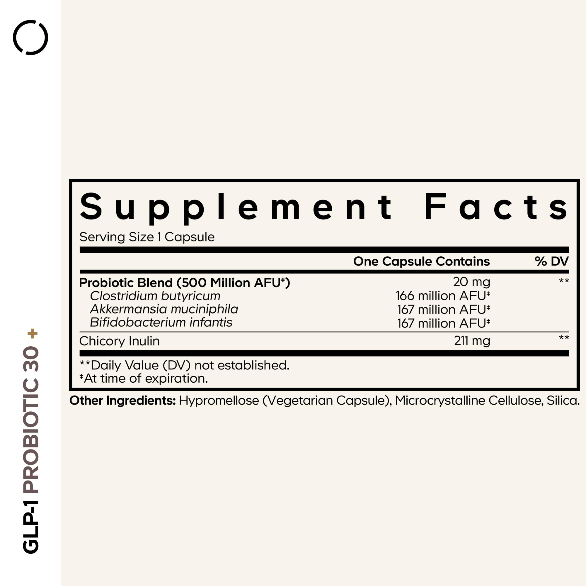 Codeage GLP-1 Probiotic+ capsules on white showing vegan, gluten-free formula
