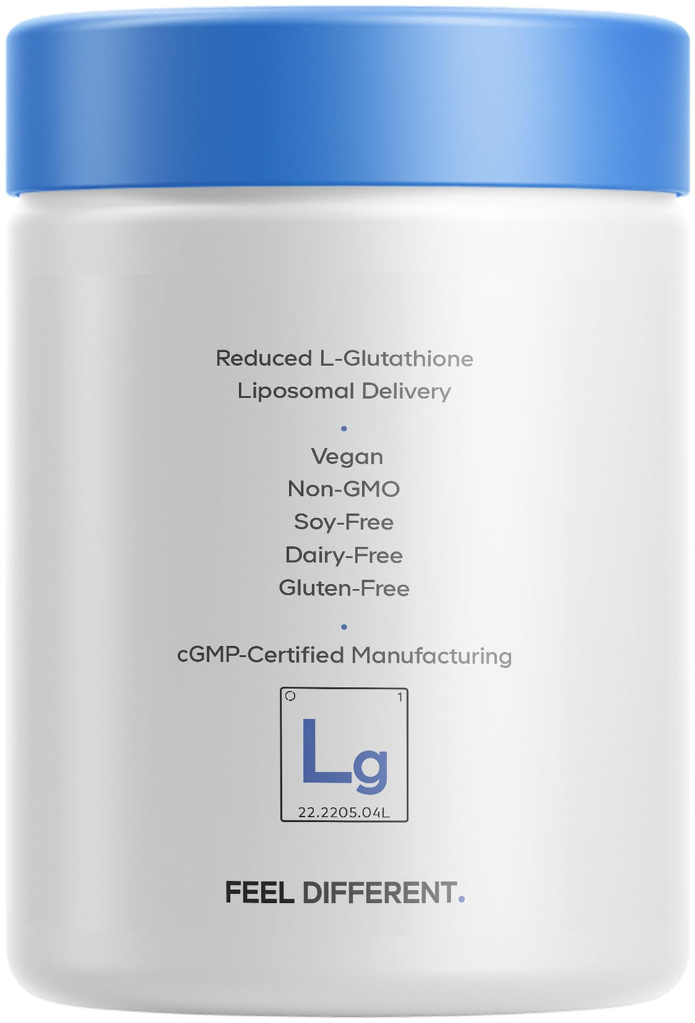 Codeage Liposomal Glutathione packaging icons for dairy-free and gluten-free options.