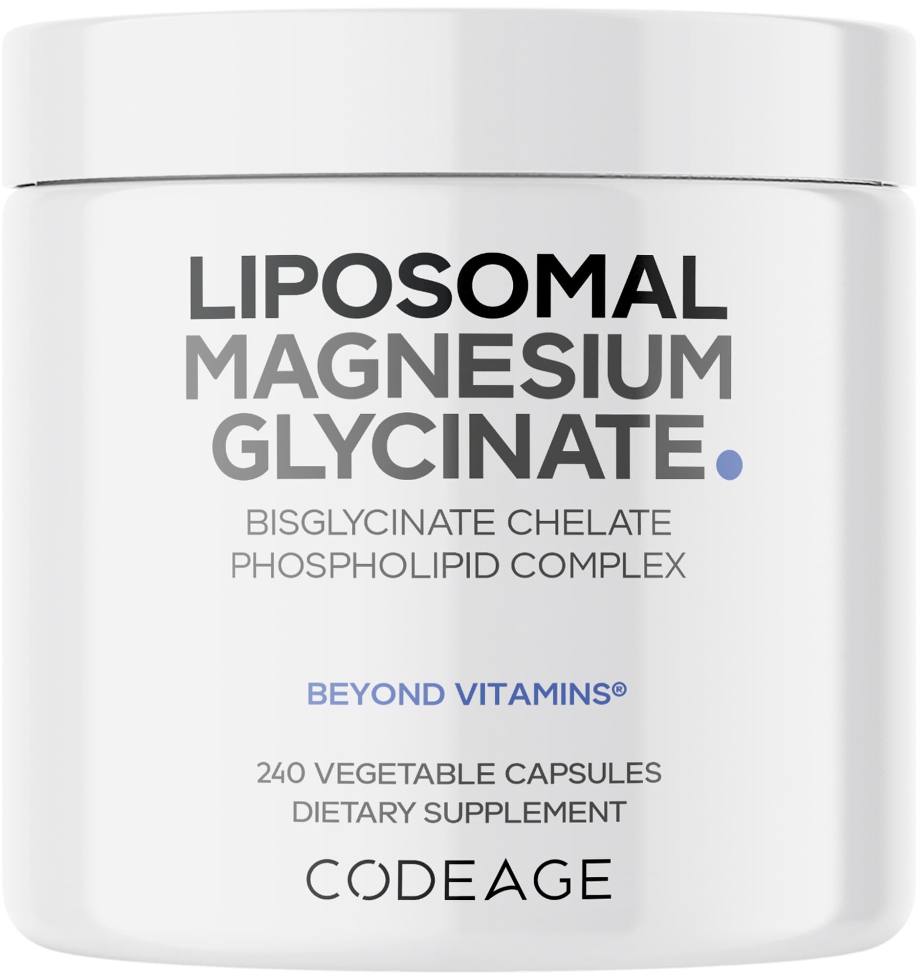Codeage Liposomal Magnesium Glycinate bottle showing a 2-month supply for daily balance