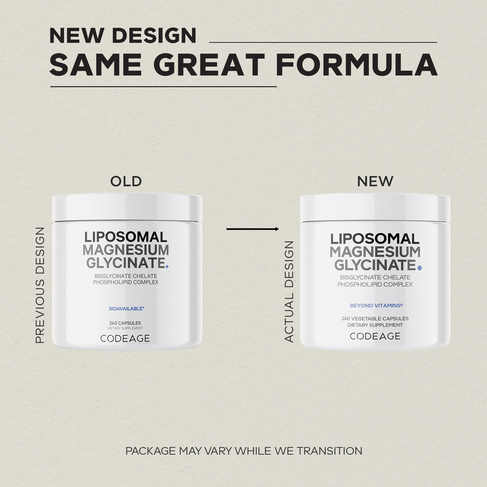 Codeage Liposomal Magnesium Glycinate label highlighting non-GMO vegan formula